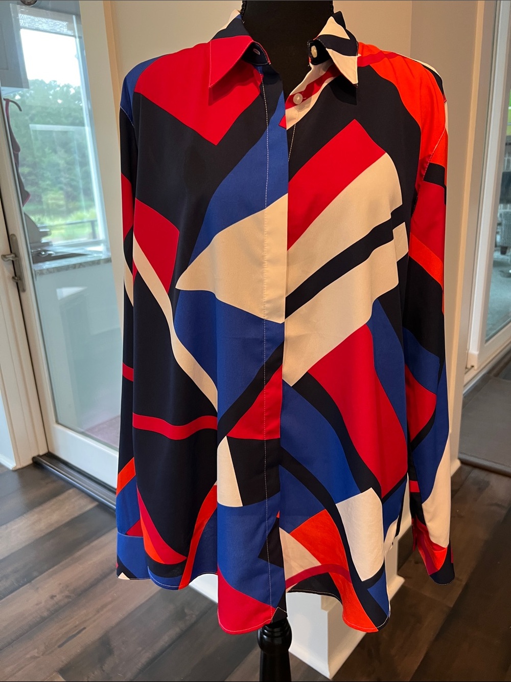 Vintage Ralph Lauren Abstract Geometric Button-Up Shirt - Red, Blue, White